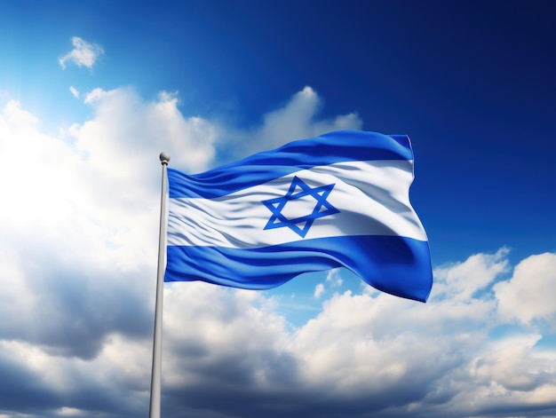 Bandera de Israel ondeando en el cielo azul Bandera nacional de Israel