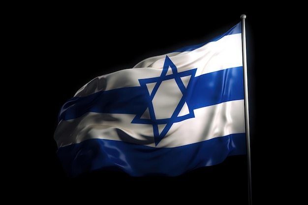 Bandera de Israel ondeando sobre un fondo negro