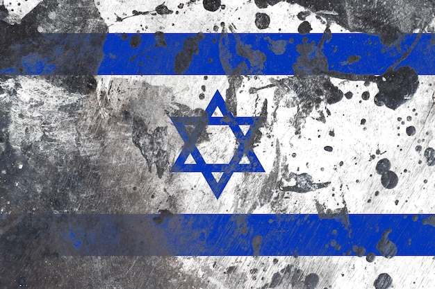 Bandera de Israel sobre fondo de textura grunge viejo rayado