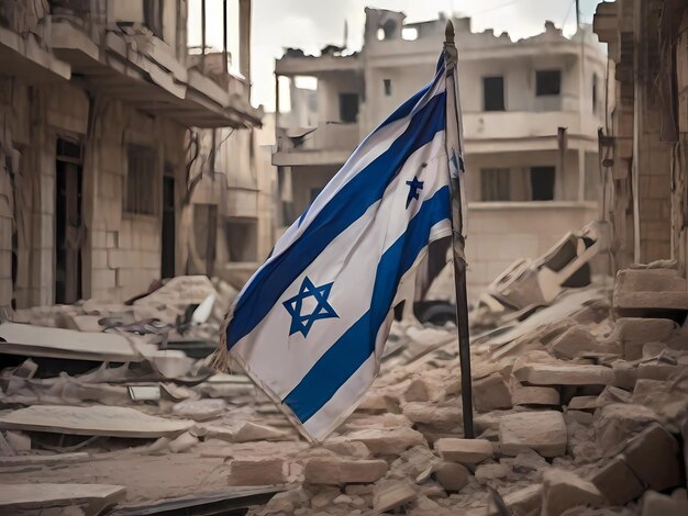 Foto bandera israelí en plena guerra