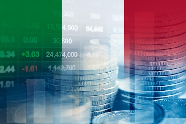 Foto bandera de italia con mercado de valores finanzas economía gráfico de tendencias tecnología digital