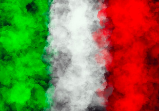 La bandera de Italia, con tres franjas verticales del mismo tamaño: verde, blanca y roja.