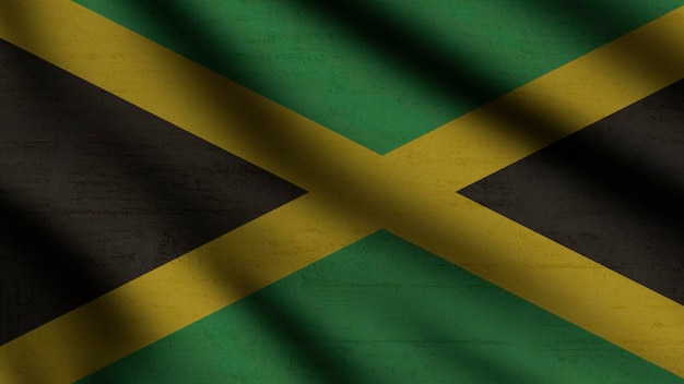 Bandera de jamaica ondeando en el viento con fondo de estilo 3d