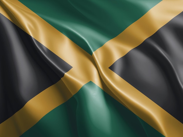 La bandera de Jamaica revoloteando y agitando