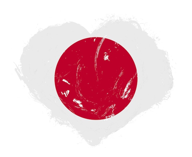 Bandera de Japón en forma de corazón de pincel de trazo sobre fondo blanco