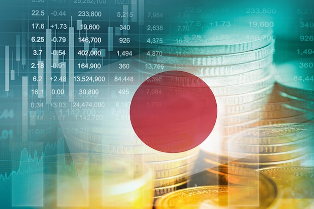 Bandera de Japón con mercado de valores finanzas economía gráfico de tendencia tecnología digital
