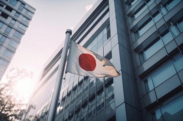 Bandera japonesa en el edificio Generado por IA