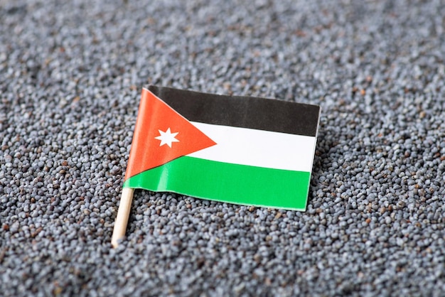 Bandera de Jordania en semilla de amapola Cultivo de semillas de amapola en el concepto de país de Jordania
