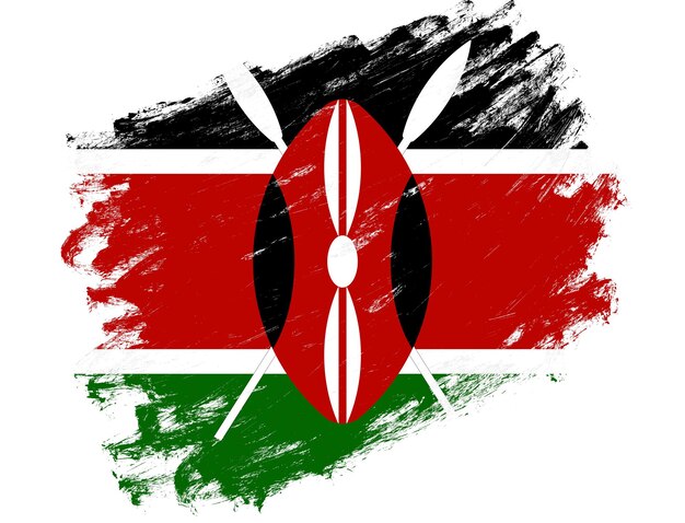 Bandera de Kenia pintada sobre un fondo blanco de trazo de pincel grunge