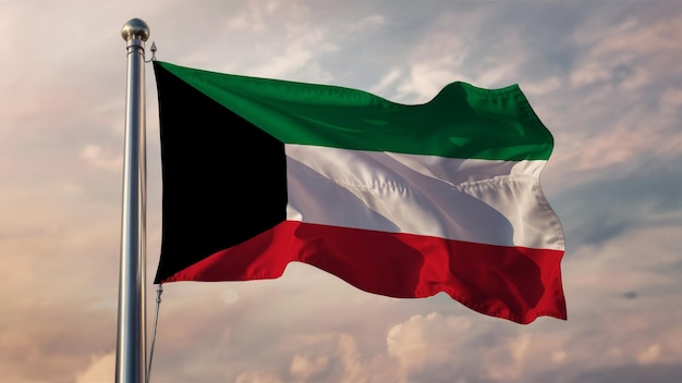 La bandera de Kuwait en un cielo nublado