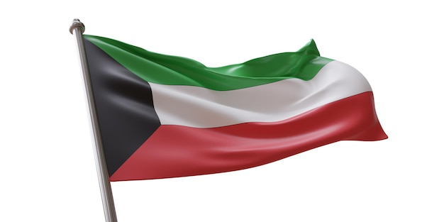 La bandera de Kuwait ondeando aislada en un fondo blanco transparente