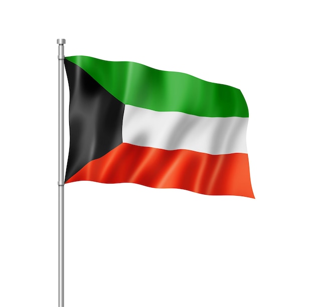 Bandera de Kuwait, render tridimensional, aislado en blanco