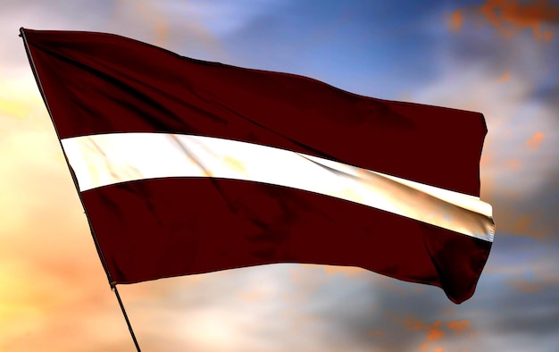 Foto bandera latvia 3d ondeando y fondo de nubes imagen