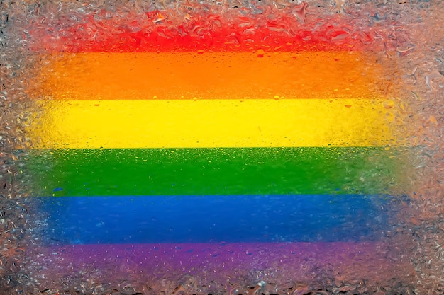 Bandera de LGBT Bandera de LGBTq en el fondo de gotas de agua Bandera con gotas de lluvia Salpicaduras sobre vidrio