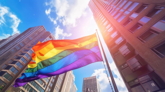 Bandera LGBTQ en la ciudad hermosa IA generativa AIG32