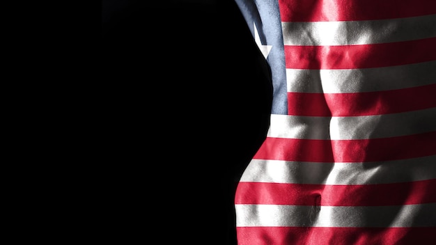 Bandera de Liberia en entrenamiento de deporte nacional de músculos abdominales, concepto de culturismo, fondo negro