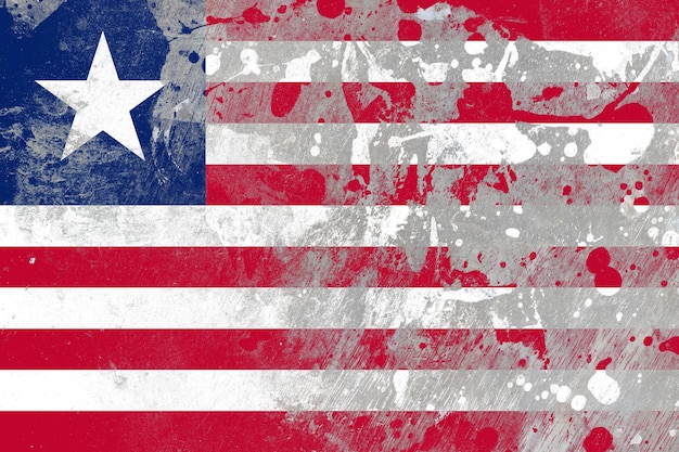 Bandera de Liberia sobre fondo de textura grunge viejo rayado