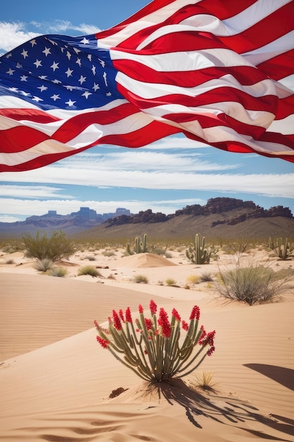 Bandera de libertad Patriotismo decidido en medio del desierto de Sonora