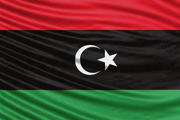 Bandera de Libia Onda de cerca, fondo de bandera nacional