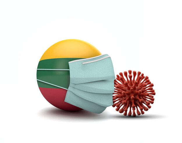 Bandera de lituania con mascarilla protectora nuevo concepto de coronavirus d render