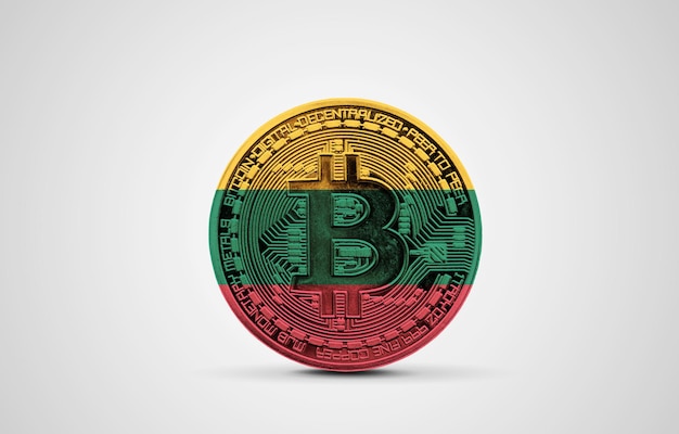 Bandera de lituania en una moneda de criptomoneda bitcoin d renderizado