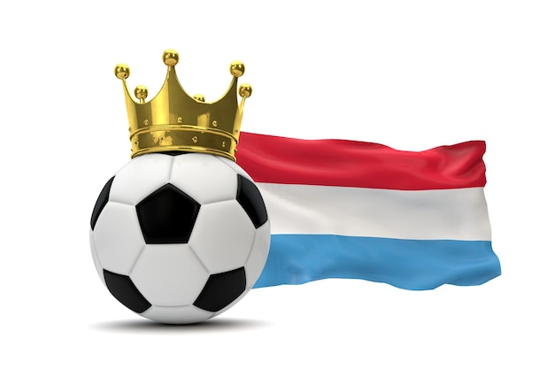 Bandera de Luxemburgo y balón de fútbol con corona de oro 3D Rendering