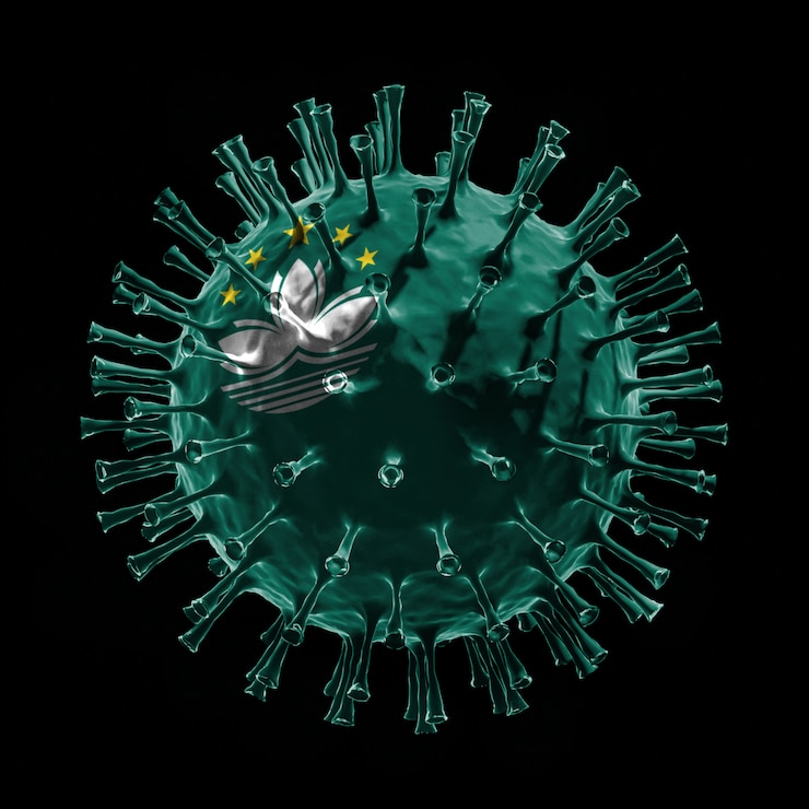 Foto bandera de macao en covid-19 es el concepto de virus. renderizado 3d
