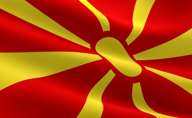 Bandera de Macedonia. Ilustración de la bandera de Macedonia ondeando.