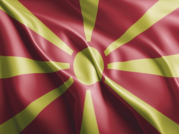 Foto la bandera de macedonia del norte ondeando y agitando