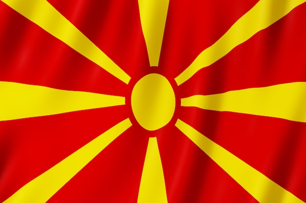 Bandera de Macedonia del norte ondeando en el viento.