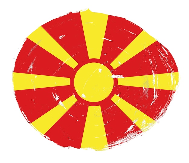 Bandera de macedonia del norte pintada sobre un fondo de pincel de trazo blanco angustiado