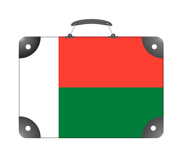 Bandera de Madagascar en forma de maleta de viaje sobre un fondo blanco - ilustración