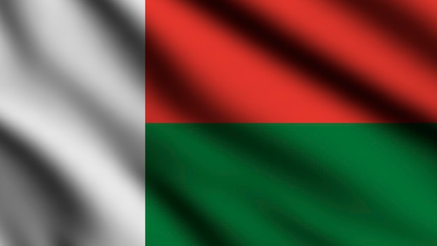 Bandera de Madagascar ondeando en el viento con fondo de estilo 3d