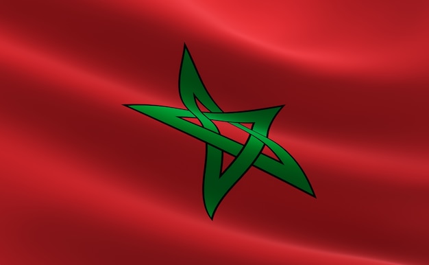 Bandera de Marruecos. Ilustración de la bandera de Marruecos ondeando.