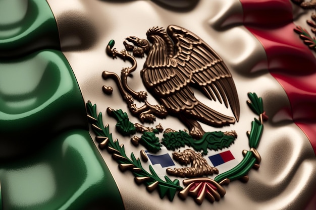 Una bandera mexicana con un águila grande y una hoja verde.