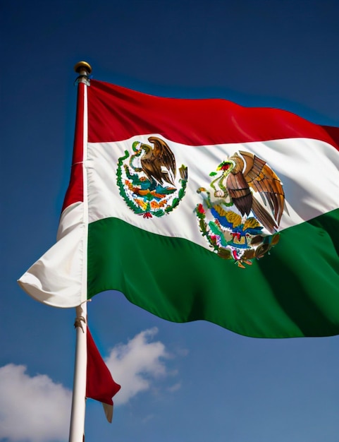 La bandera mexicana en foco es un símbolo patriótico prominente