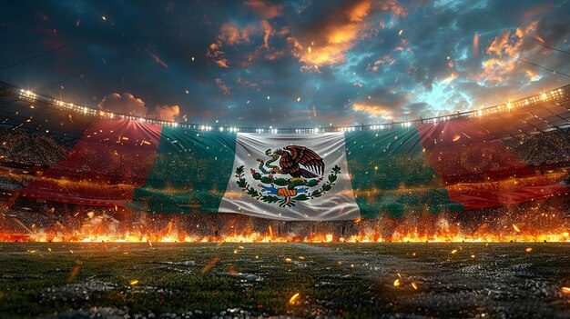 La bandera mexicana se muestra en el papel pintado de la pantalla LED