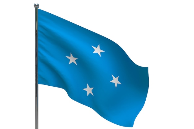 Bandera de Micronesia en la pole. Asta de bandera de metal. Bandera nacional de Micronesia ilustración 3D en blanco