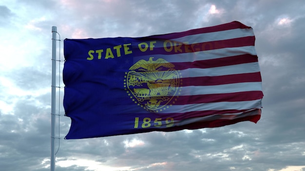 Bandera mixta de Estados Unidos y Oregón ondeando en el viento