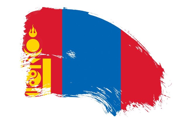 Bandera de mongolia sobre fondo blanco con efecto de textura de pincel abstracto