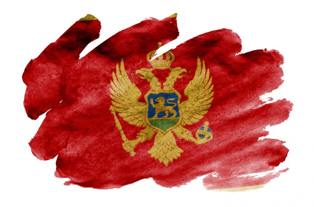 La bandera de Montenegro se representa en estilo acuarela líquida aislado en blanco