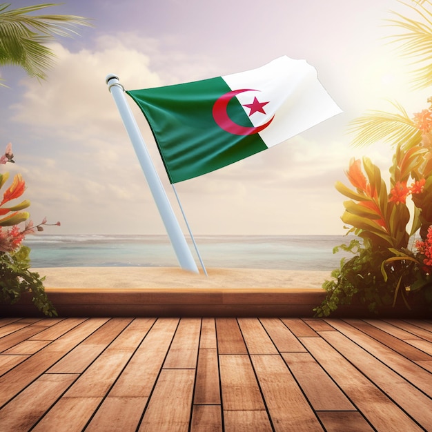 Bandera mundial de argelia sobre un fondo de verano