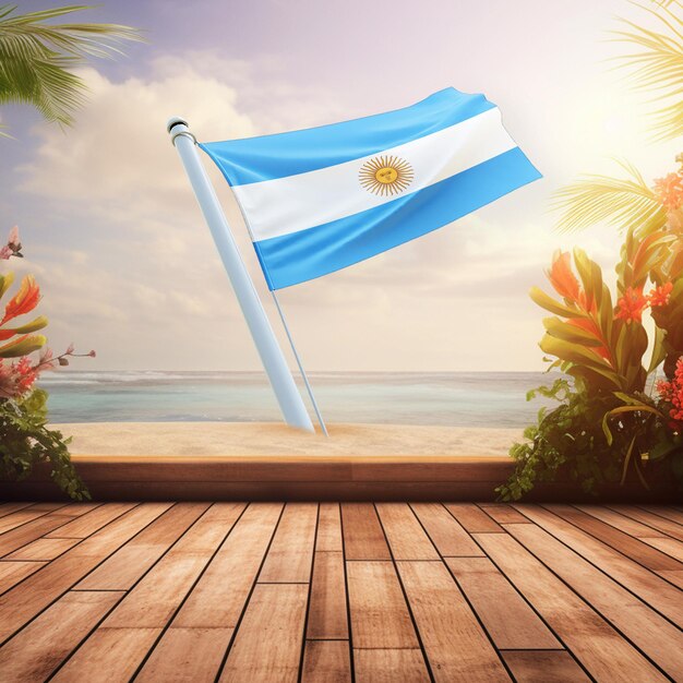 Foto bandera mundial de argentina en un fondo de verano