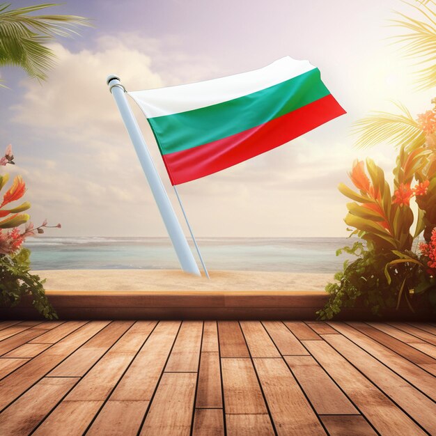 Bandera mundial de bulgaria sobre un fondo de verano