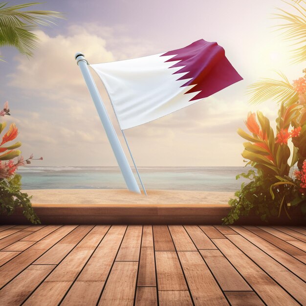 Bandera mundial de Qatar en un fondo de verano