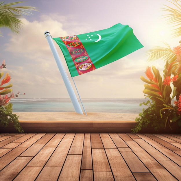 Bandera mundial de Turkmenistánb en un fondo de verano