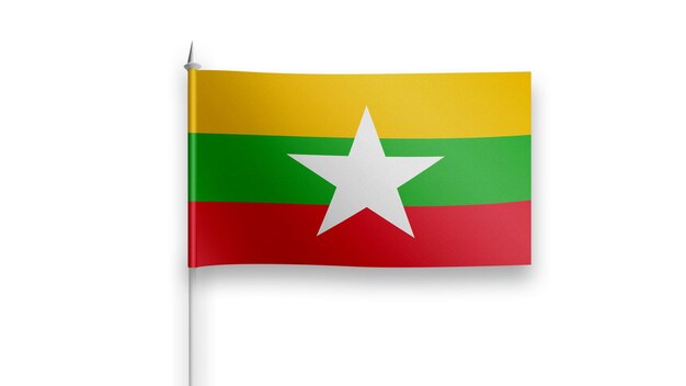 Bandera de Myanmar sobre un fondo blanco.