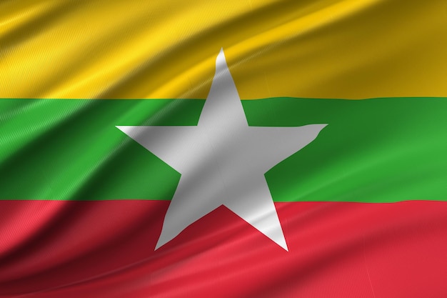 Bandera de Myanmar con textura 3D realista