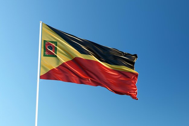 La bandera nacional de Angola ondeando en el viento en un día despejado