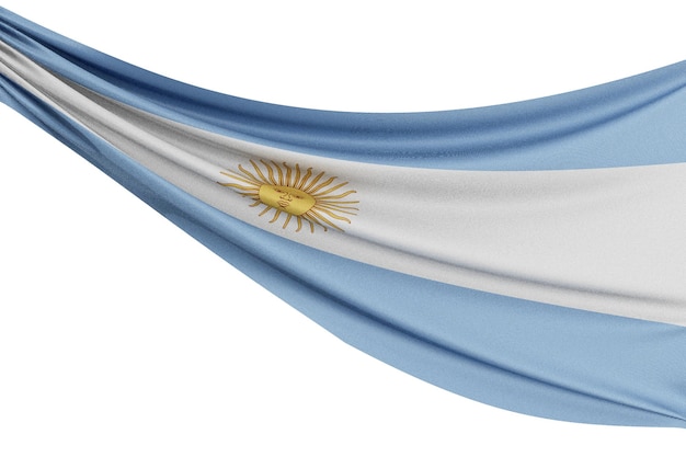 La bandera nacional de Argentina Ondeando la bandera de tela con textura cubierta sobre un fondo blanco liso 3D Rendering